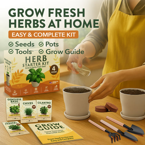 Indoor Herb Garden Kit – Beginner-Friendly Growing Set with Heirloom Seeds, Soil & Eco-Friendly Biodegradable Pots