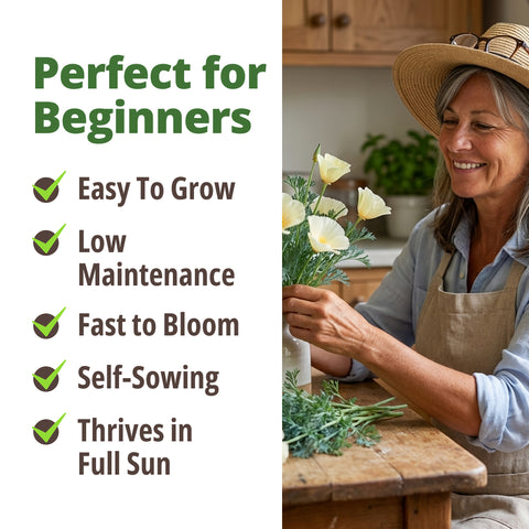 Home Grown California Poppy Ivory Castle – 2500 Seeds (3.3g), Spring 2026 Flower Seeds for Planting, Bulk Self-Seeding Blooms (Eschscholzia californica)