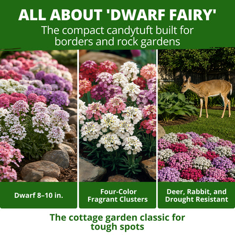HOME GROWN Dwarf Fairy Mix Candytuft 250 Flower Seeds, Iberis umbellata, Heirloom Non-GMO, Pink White Lavender Blooms