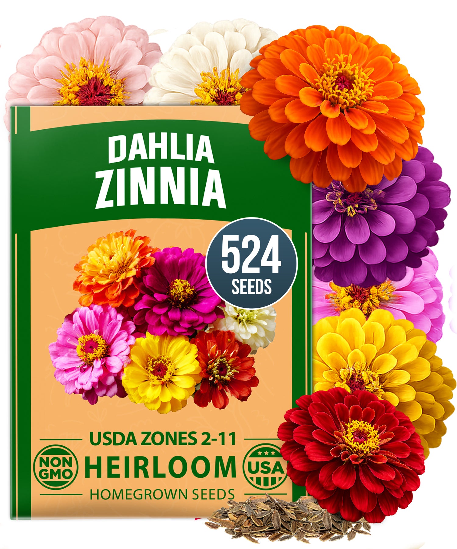 Zinnia Dahlia Seeds Mix - Bulk Pack 3.5g - 520+ Flower Seeds