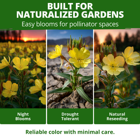 HOME GROWN Evening Primrose Seeds – 575 Heirloom Non-GMO Seeds (0.3g), Oenothera lamarckiana, Yellow Wildflowers for Pollinator Gardens, Zones 4–9