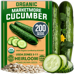 Organic Marketmore Cucumber Seed Pack - 200 Seeds - Heirloom & Non-GMO