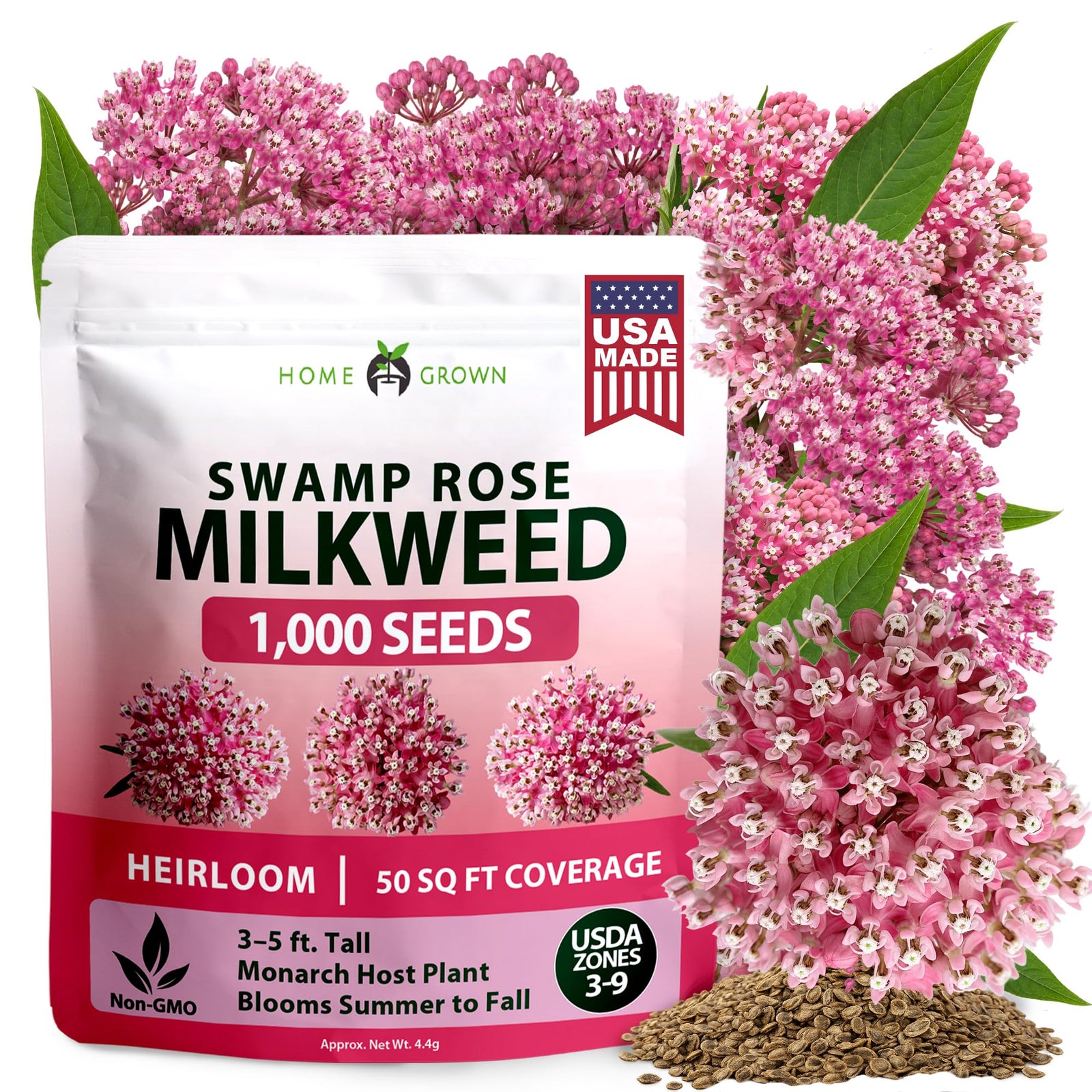 Swamp Rose Milkweed Seeds - 1,000 Seeds (4.4g) - Monarch Host Plant