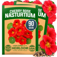 Cherry Rose Dwarf Nasturtium Seeds - 90 Seeds (2-Pack) - Edible Flowers