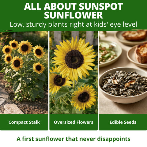 HOME GROWN Sunspot Dwarf Sunflower 150 Seeds, Helianthus annuus, Open-Pollinated Non-GMO, Golden 8–10 in. Blooms, 2–3 Ft. Tall