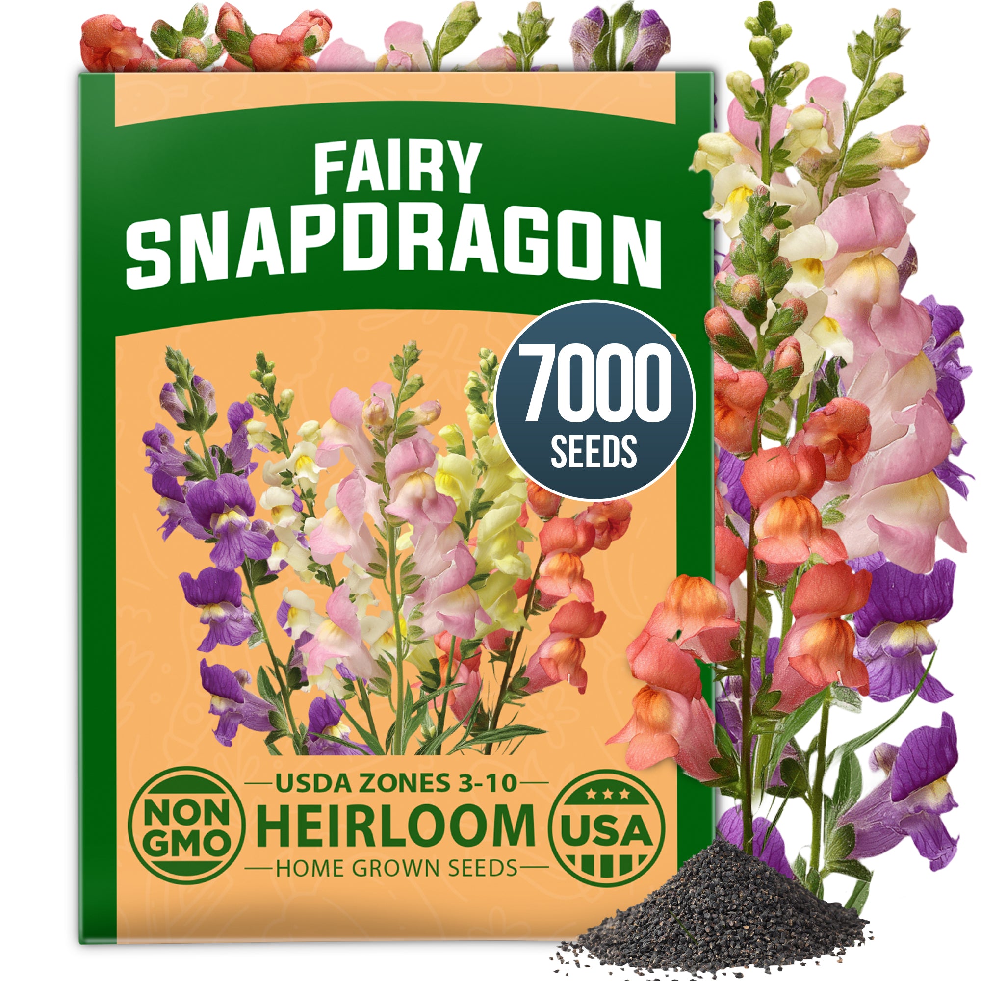 HOME GROWN Fairy Snapdragon Flower Seeds (Linaria maroccana) – 7,000 Heirloom Non-GMO Seeds, Compact Pastel Blooms, Pollinator-Friendly Cool Season Annual for Gardens