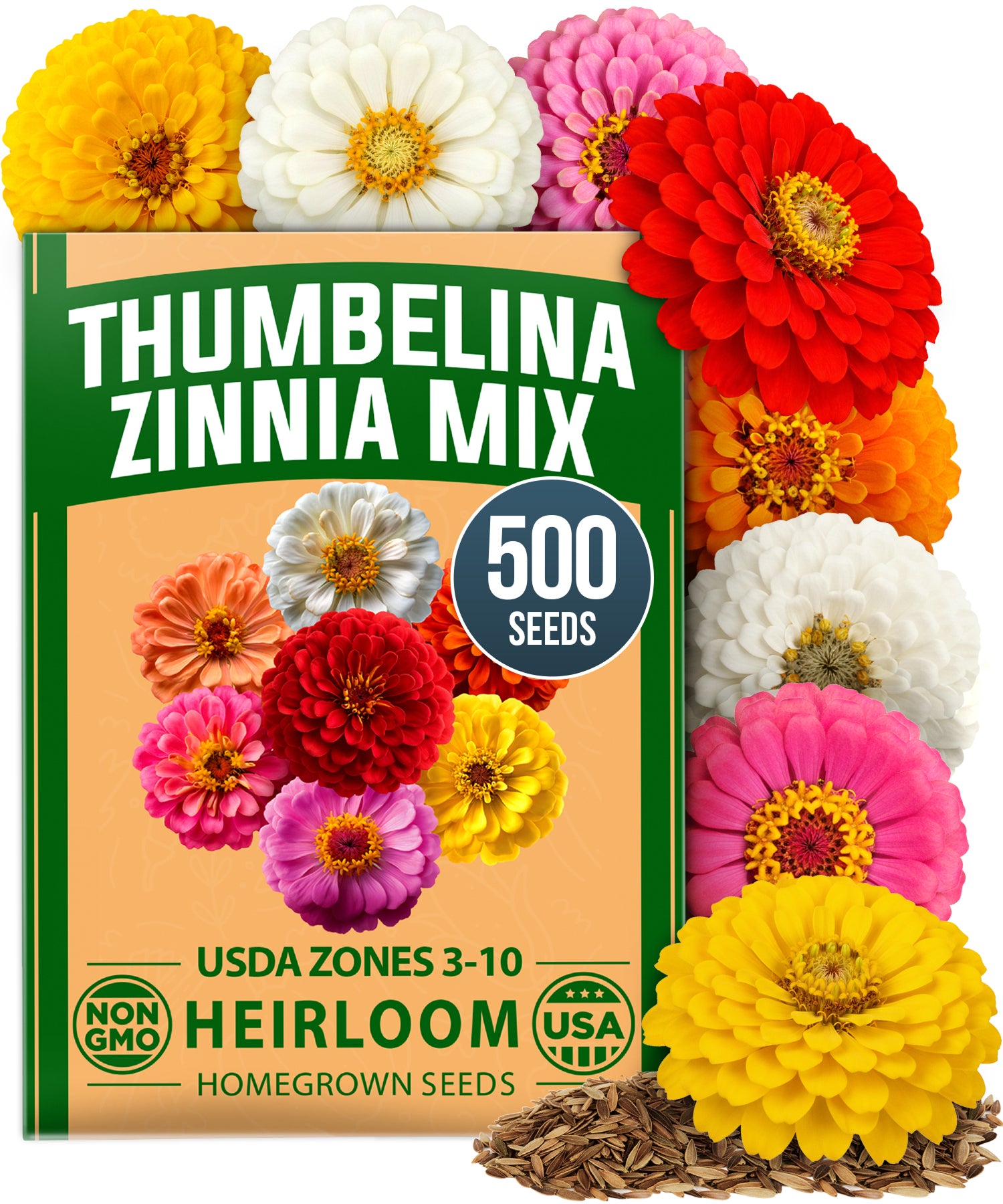 HOME GROWN Zinnia Thumbelina – 500 Seeds (1g), Dwarf Zinnia Flower Seeds for Planting Outdoors 2026, Easy Summer Blooms for Containers & Borders