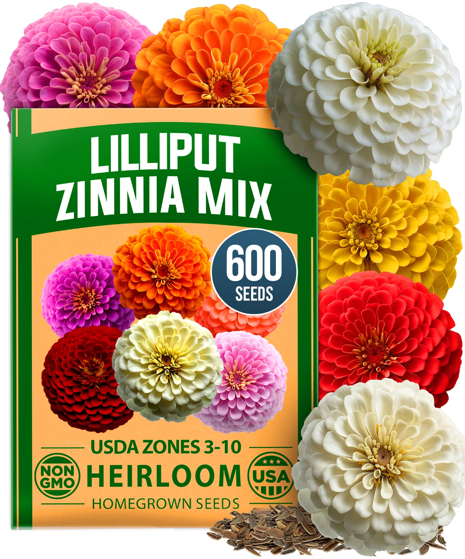 HOME GROWN Zinnia Lilliput Mix – 2500 Seeds (2g), Zinnia elegans for Spring 2026, Colorful Flowers for Beds, Containers & Cut Blooms