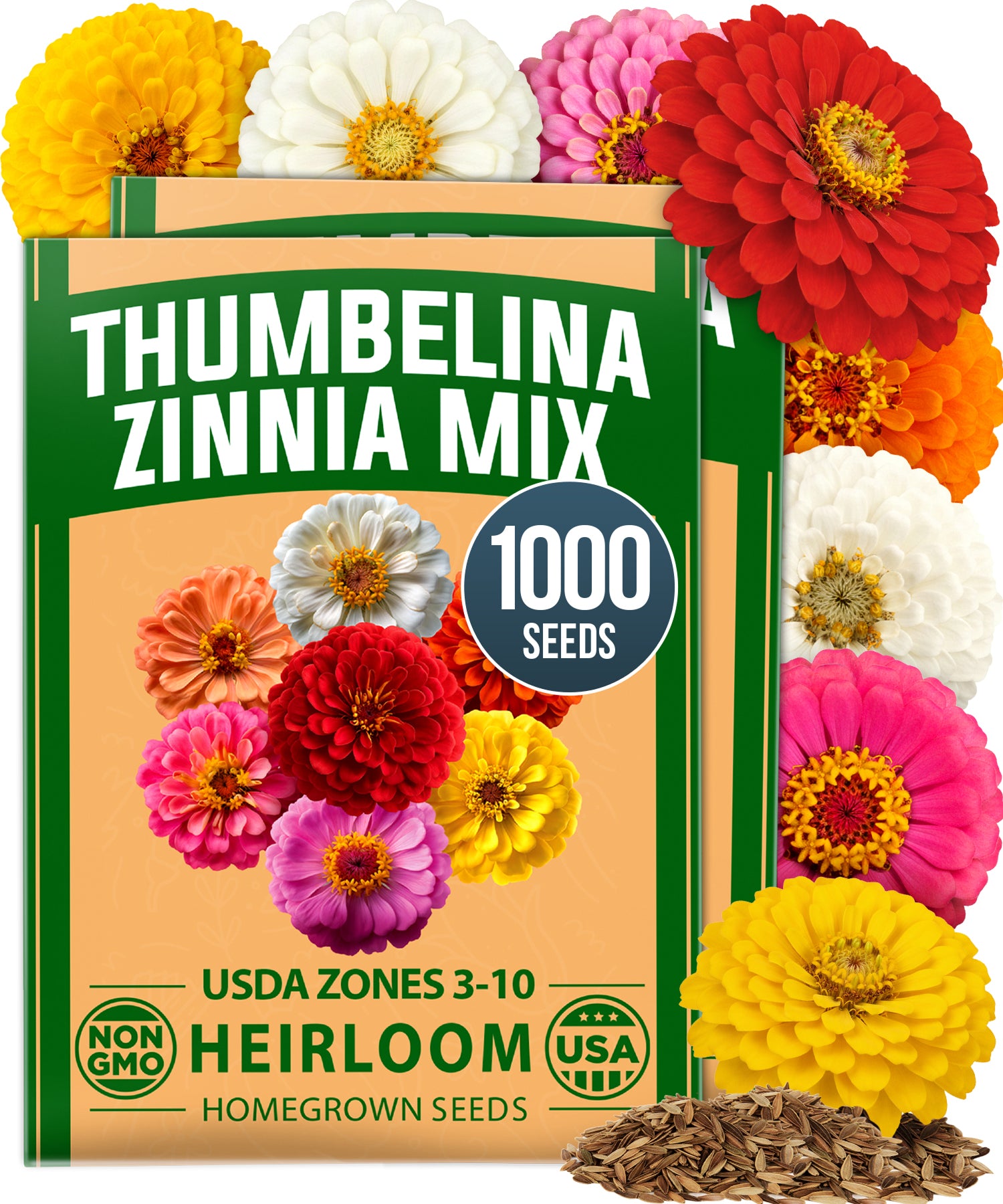 HOME GROWN Zinnia Thumbelina – 1000 Seeds (1g), Dwarf Zinnia Flower Seeds for Planting Outdoors 2026, Easy Summer Blooms for Containers & Borders