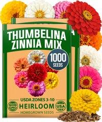 Thumbelina Dwarf Zinnia Seeds - 1,000 Seeds (2-Pack) - Patio Blooms