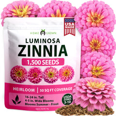 HOME GROWN Pink Zinnia Seeds – 1500 Luminosa Zinnia elegans, Easy-Grow Annual Flowers, Fast Blooming, Heat Tolerant for 2026