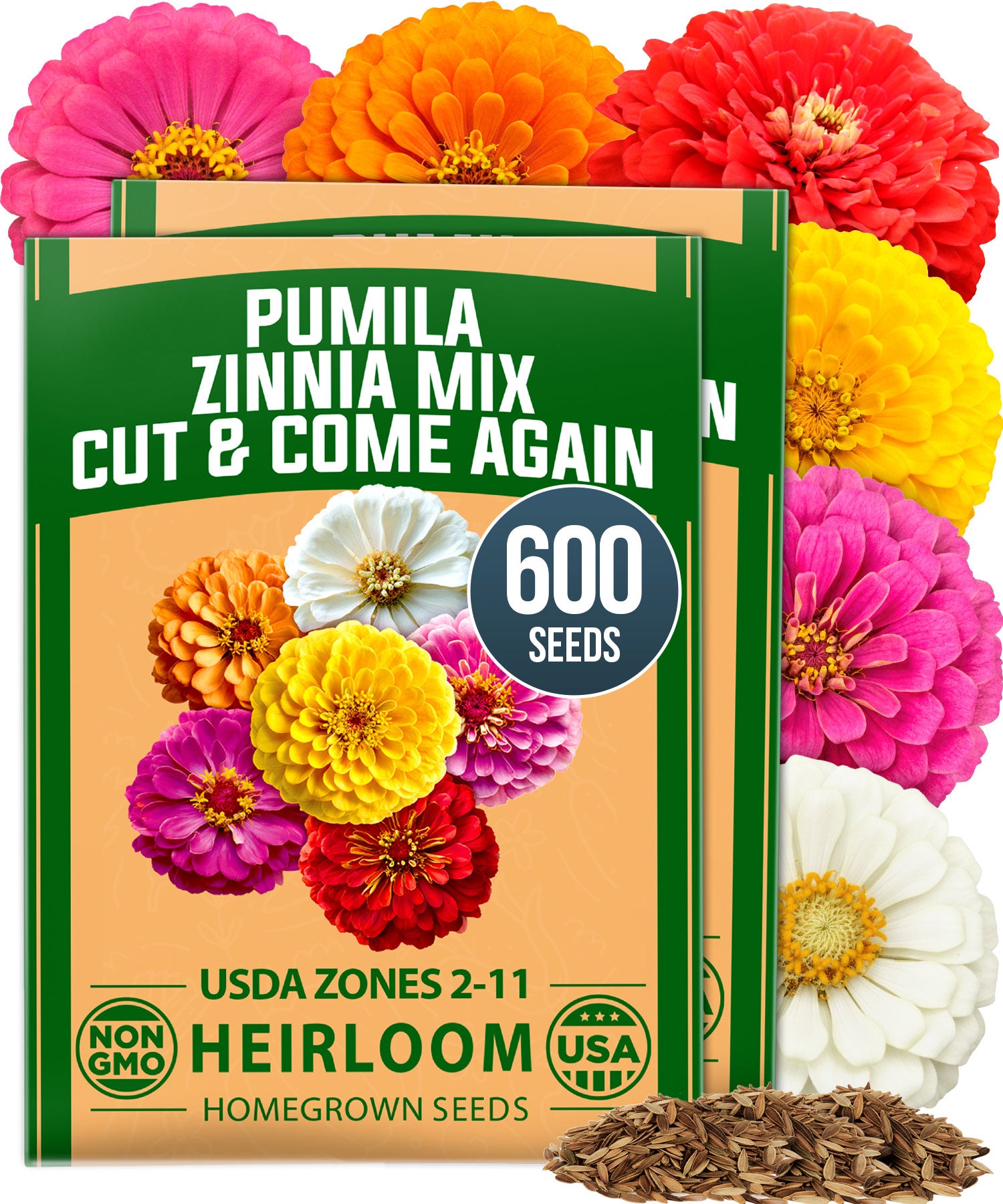 zinnia flower seed mix Dwarf Zinnia Seeds Mix - 600 Seeds (2-Pack)