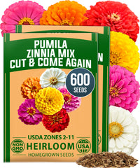 Dwarf Zinnia Seeds Mix – 600 Pumila Zinnia Seeds (0.6g) for 2026 | Colorful Annual Zinnia elegans for Outdoor Gardens & Containers
