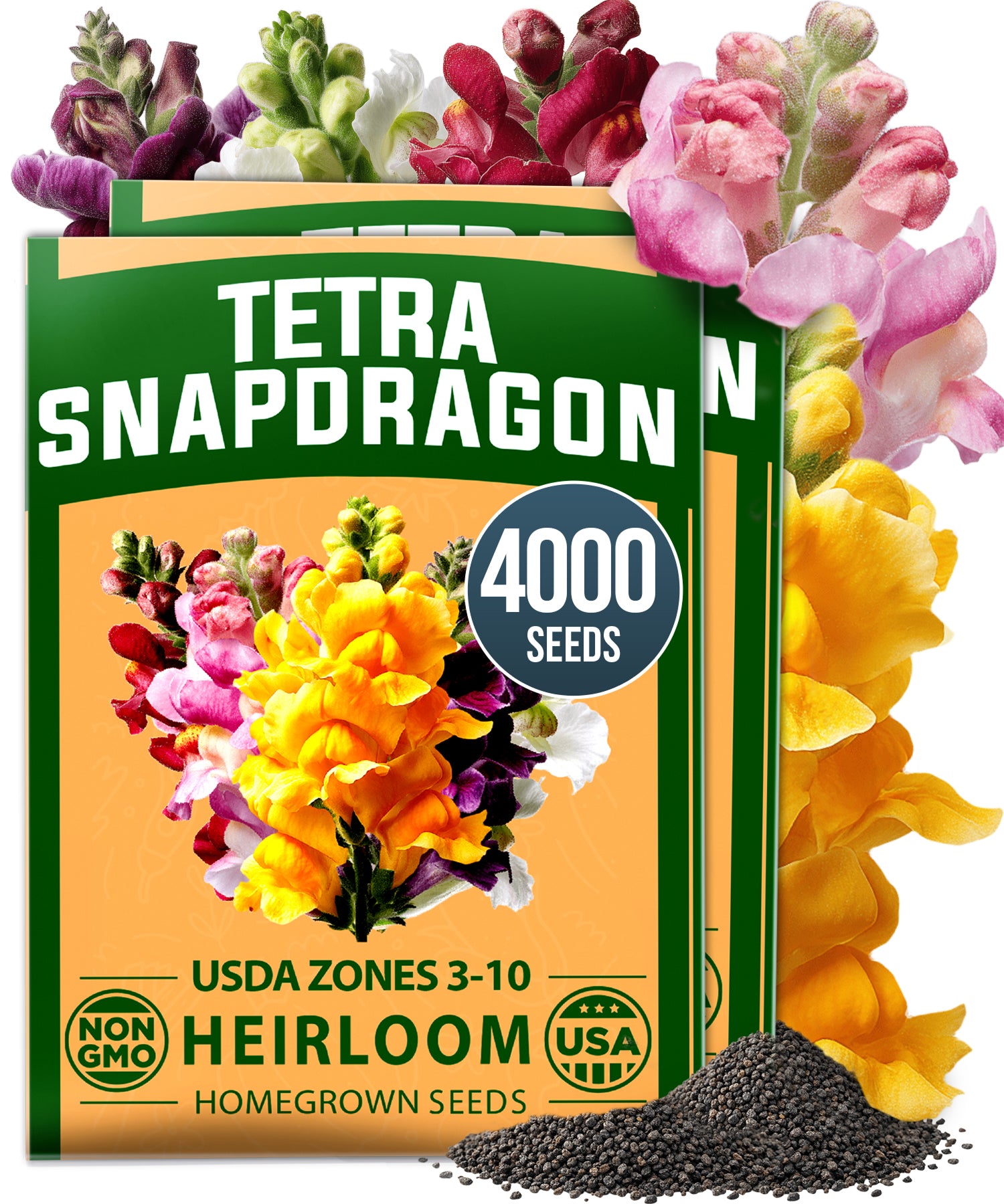 HOME GROWN Tetra Snapdragon Seeds for Planting, 4,000 Seeds (2,000 Each, 2 Pack), Antirrhinum majus