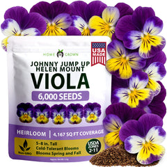 HOME GROWN Johnny Jump Up Helen Mount Seeds – 6000 Viola tricolor Seeds (3.4g), Heirloom Non-GMO, Edible Cottage Garden Flowers