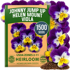 HOME GROWN Johnny Jump Up Seeds (Viola tricolor 'Helen Mount') – 1,500 Heirloom Non-GMO Flower Seeds, Purple Yellow White Tricolor Blooms, Cottage Garden Pansy