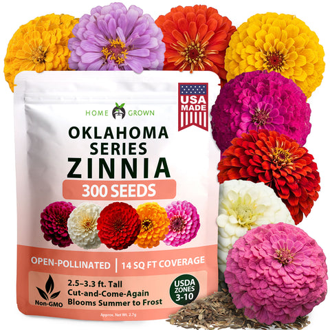 HOME GROWN Oklahoma Zinnia Seeds – 300 Heirloom Zinnia elegans Seeds (2.7g), Florist Cut Flowers, Pollinator Friendly, USDA Zones 3–10