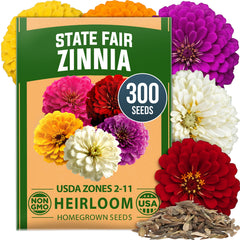 HOME GROWN State Fair Zinnia Seeds (Zinnia Elegans) – 300 Flower Seeds for Planting 2026, 2.3g Bulk, Beds, Borders, Cottage Garden, Pollinator Friendly, Large Double Blooms