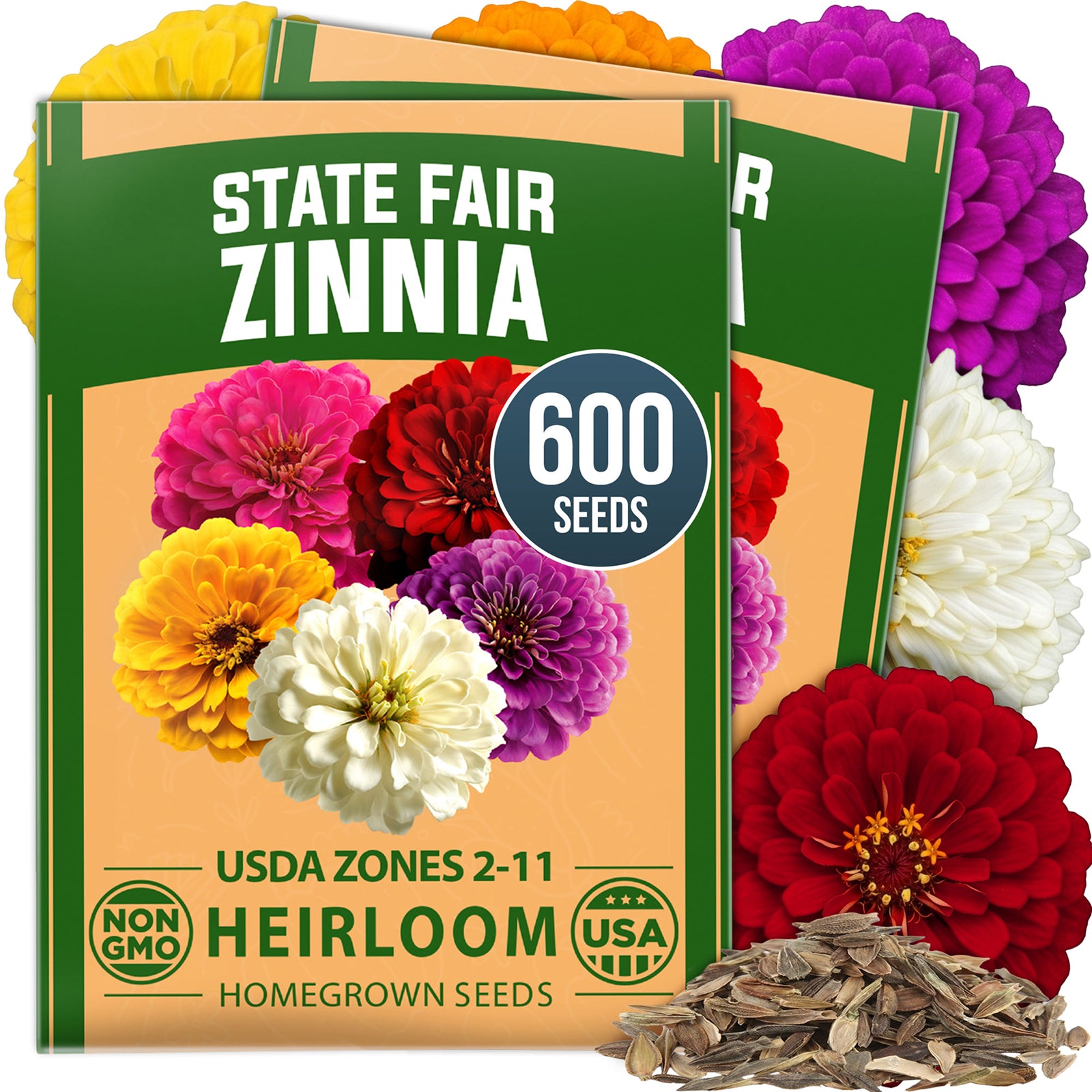 HOME GROWN State Fair Zinnia Seeds (Zinnia Elegans) – 600 Flower Seeds for Planting 2026, 2.3g Bulk, Beds, Borders, Cottage Garden, Pollinator Friendly, Large Double Blooms