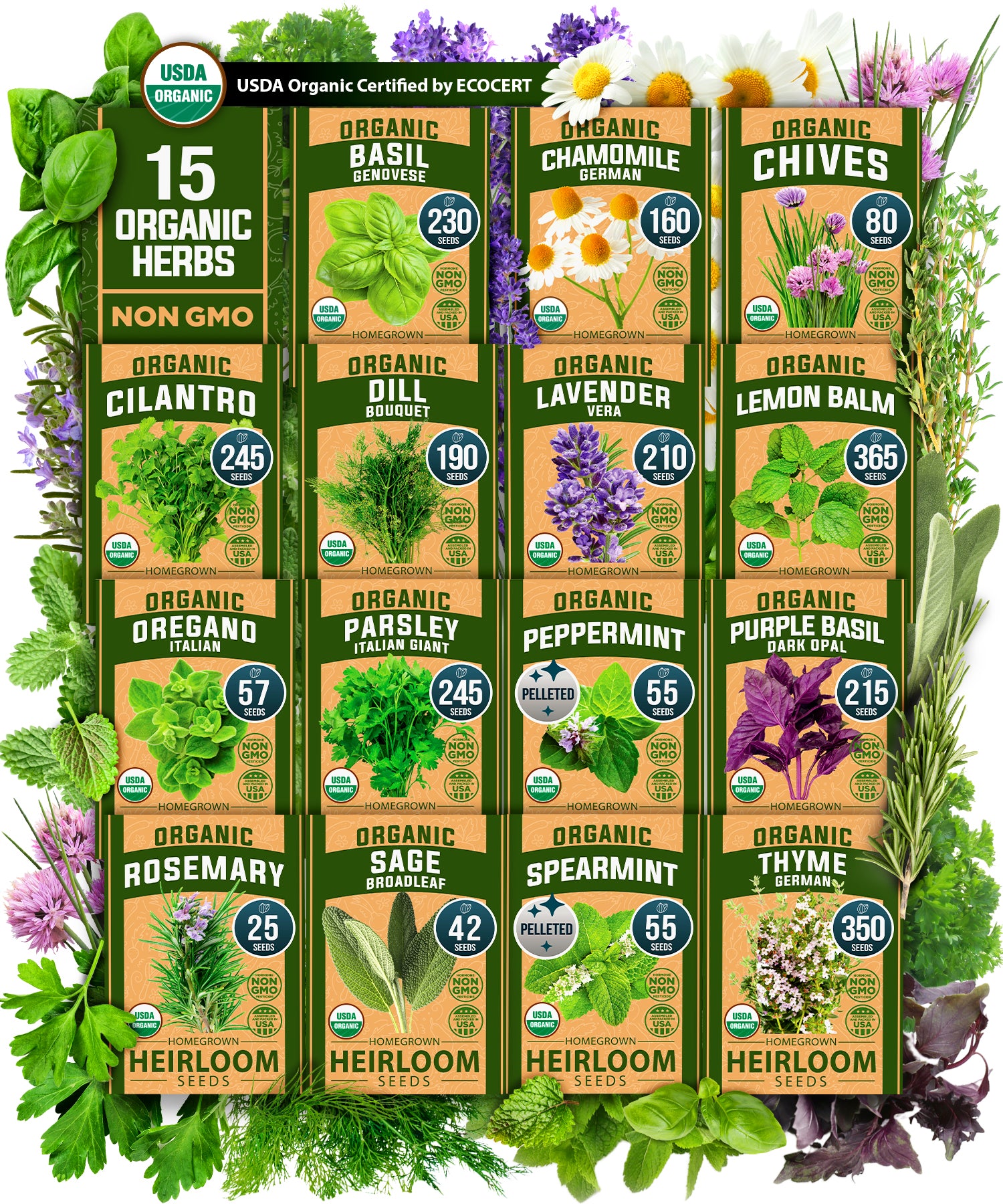 15 Organic Herb Seeds Variety