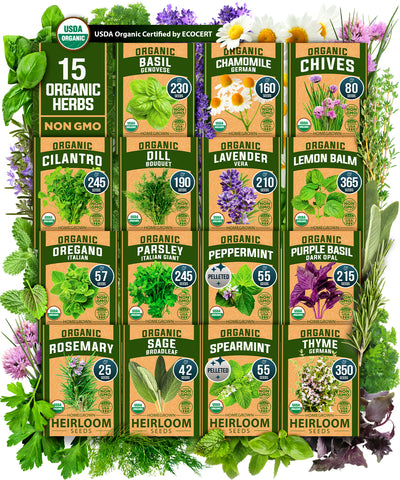 plants and seeds for sale 15 Organic Herb Seeds Variety Pack, 2500+ ct, USA