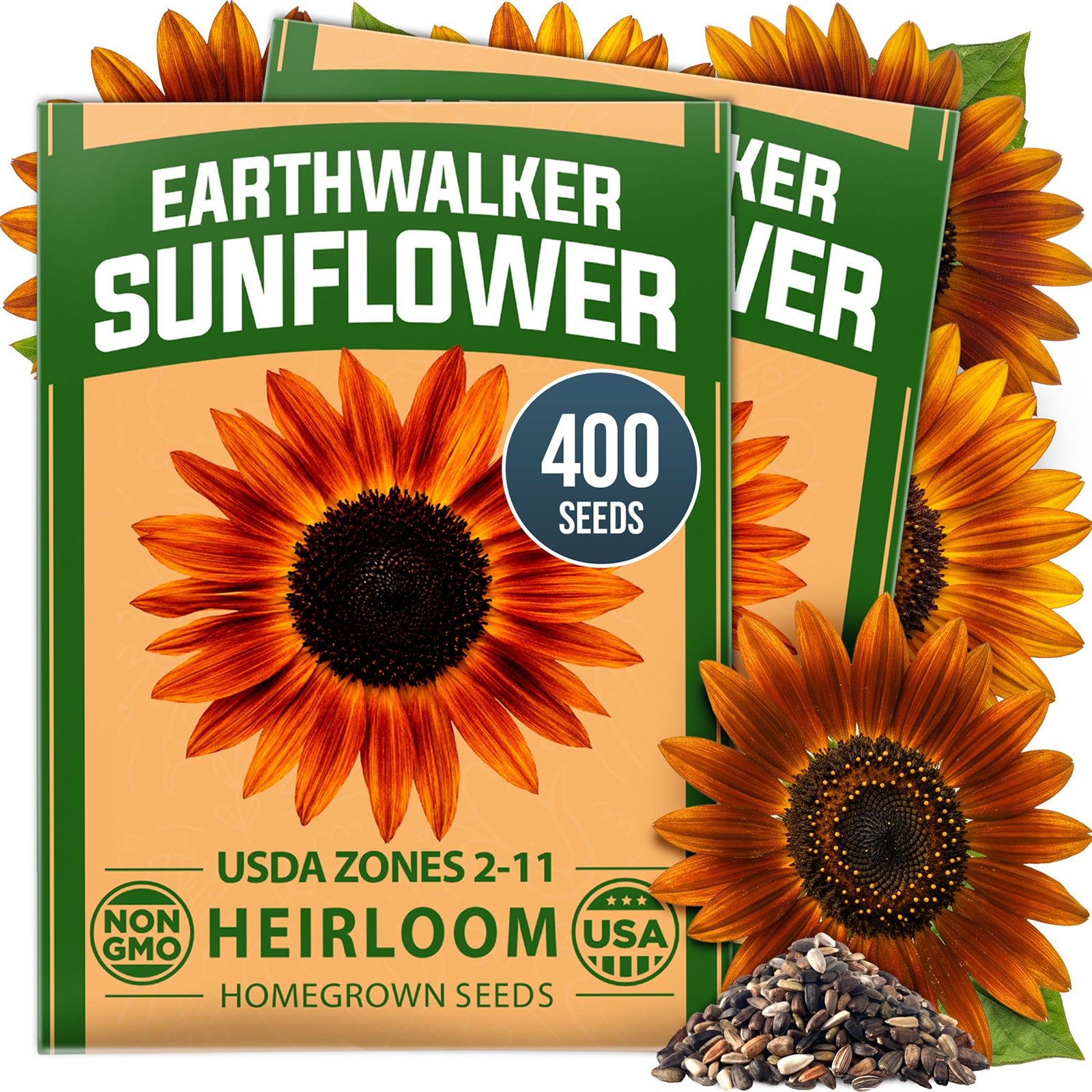 HOME GROWN Earthwalker Sunflower 400 Seeds, Helianthus annuus, Open-Pollinated Non-GMO, Rust Copper Mahogany Blooms, 6–8 Ft Tall (Copy)