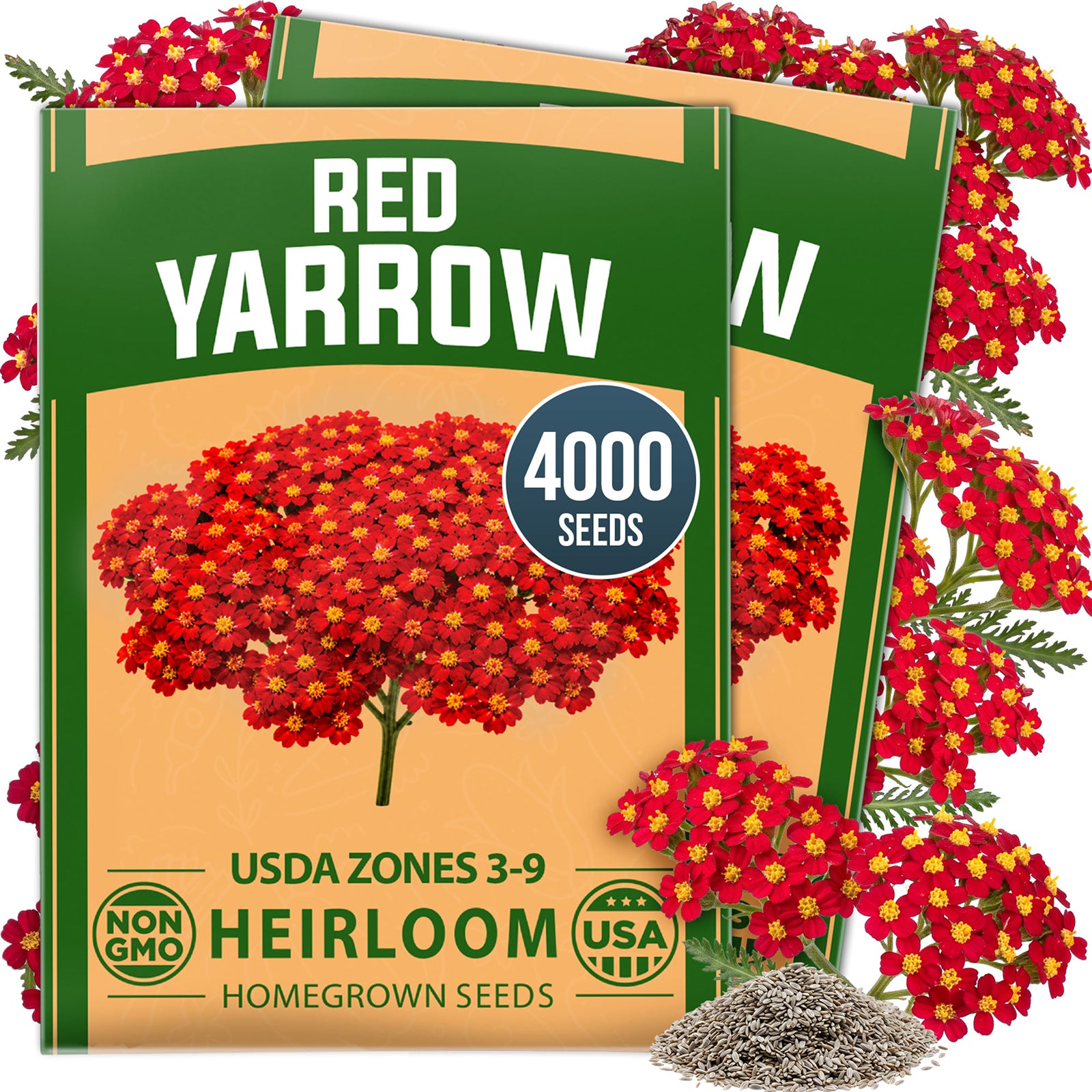 HOME GROWN Red Yarrow 4,000 Flower Seeds, Achillea millefolium, Heirloom Non-GMO, Carmine Red Blooms, Pollinator Garden (Copy)