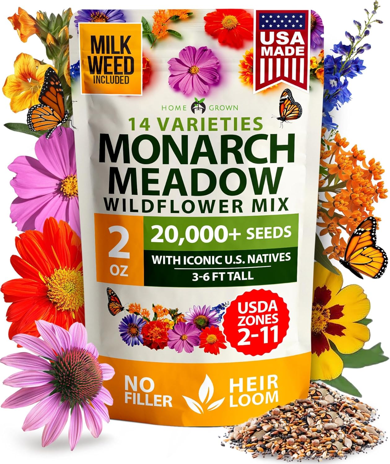 amazon.com flower seeds Monarch Butterfly Wildflower Seed Mix, 20,000+ Seeds