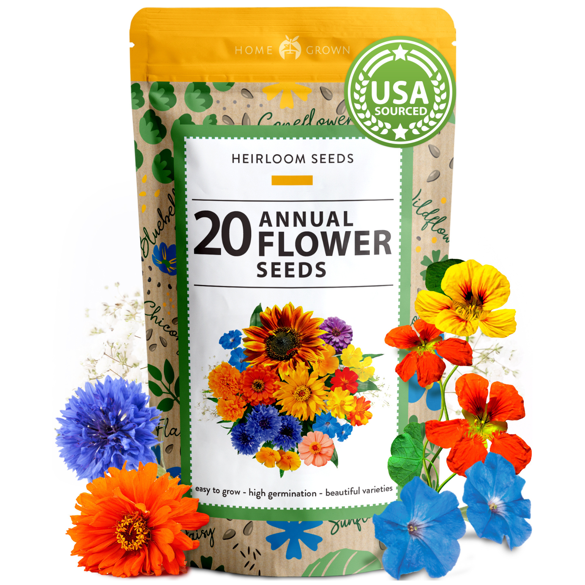 20 Annual Flower Seeds Packet with Wildflower Seeds